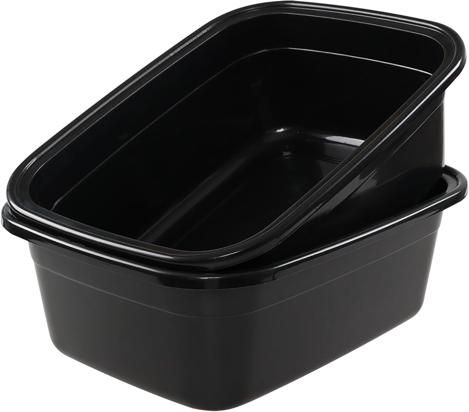 2-Pack 18 Quart Plastic Wash Basin Tub, Rectangular Dishpan, Black