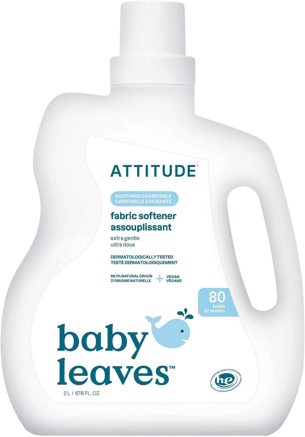 ATTITUDE Baby Laundry Fabric Softener Liquid, Vegan and Naturally Derived Detergent, Plant Based, HE Washing Machine Compatible, 80 Loads, Chamomile, 67.6 Fl Oz (AMAZON EXCLUSIVE)