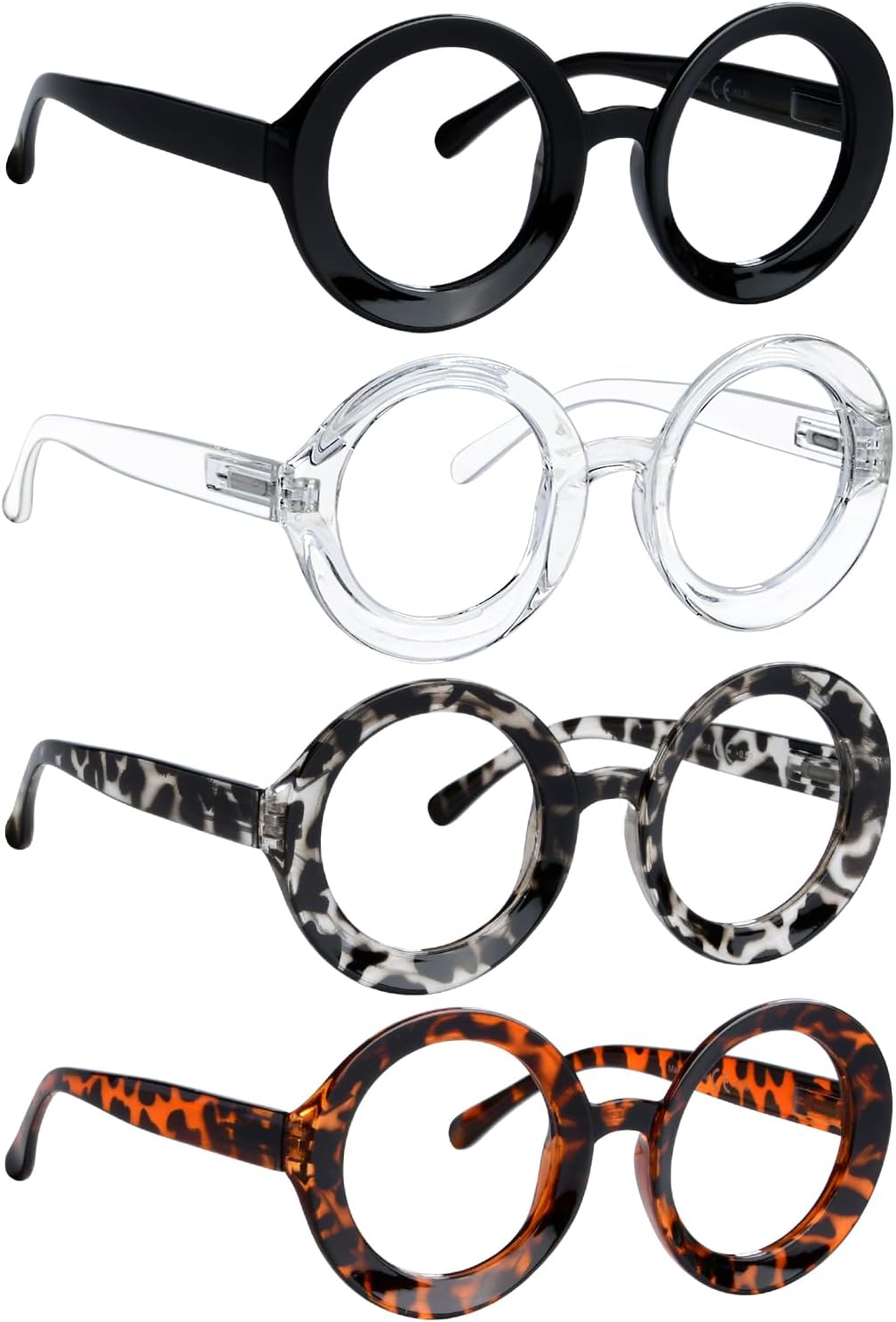 LUR Oversized Round Reading Glasses for Women - 4 Pack Ladies Readers Large Frame +0.75