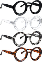 LUR Oversized Round Reading Glasses for Women - 4 Pack Ladies Readers Large Frame +1.00