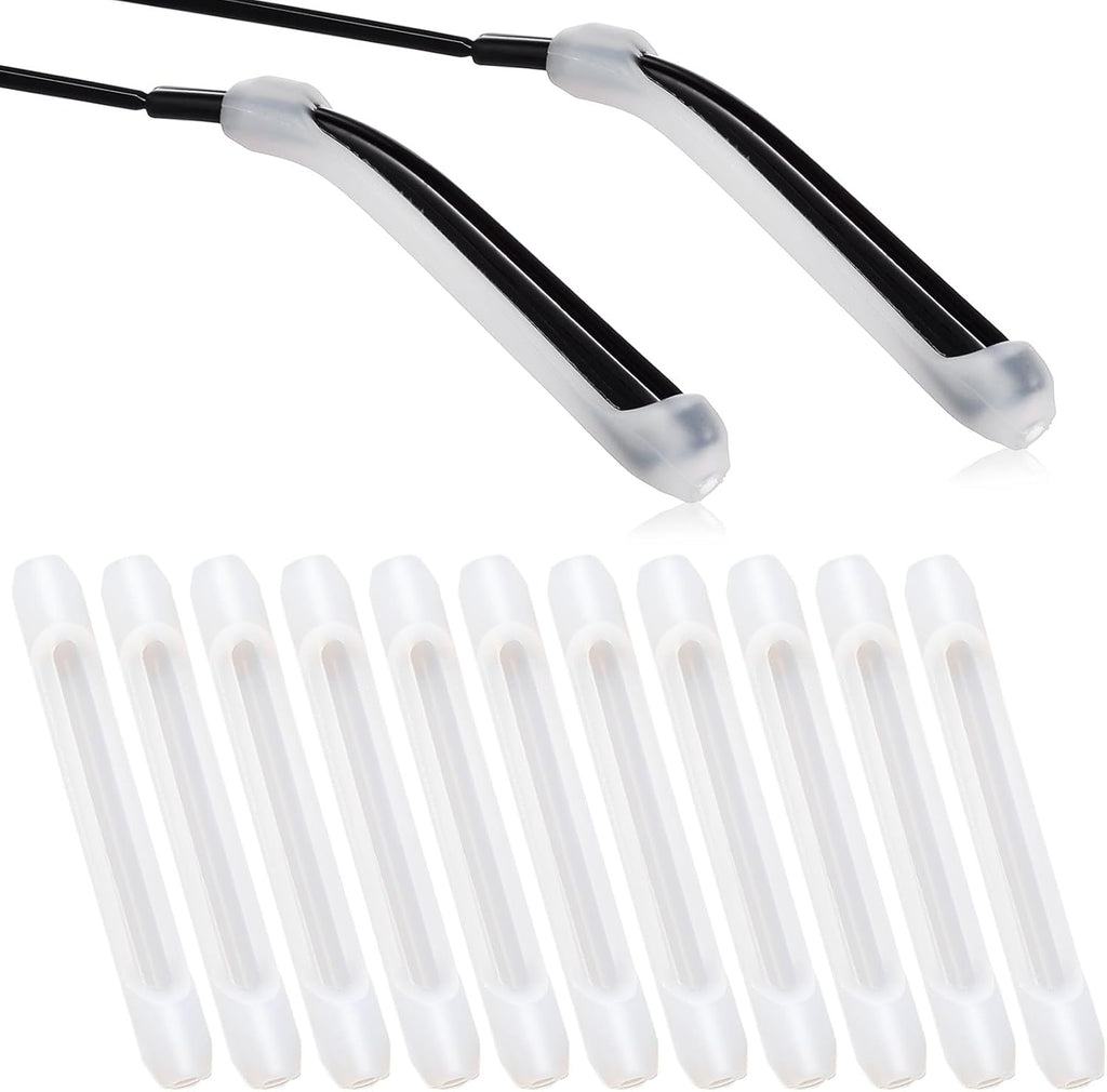OSALADI 10 Pairs White Silicone Eyeglass End Tips Ear Sock Pieces Anti-slip Eyewear Leg Covers for Glasses Temples, Comfortable Eye Protection Accessories