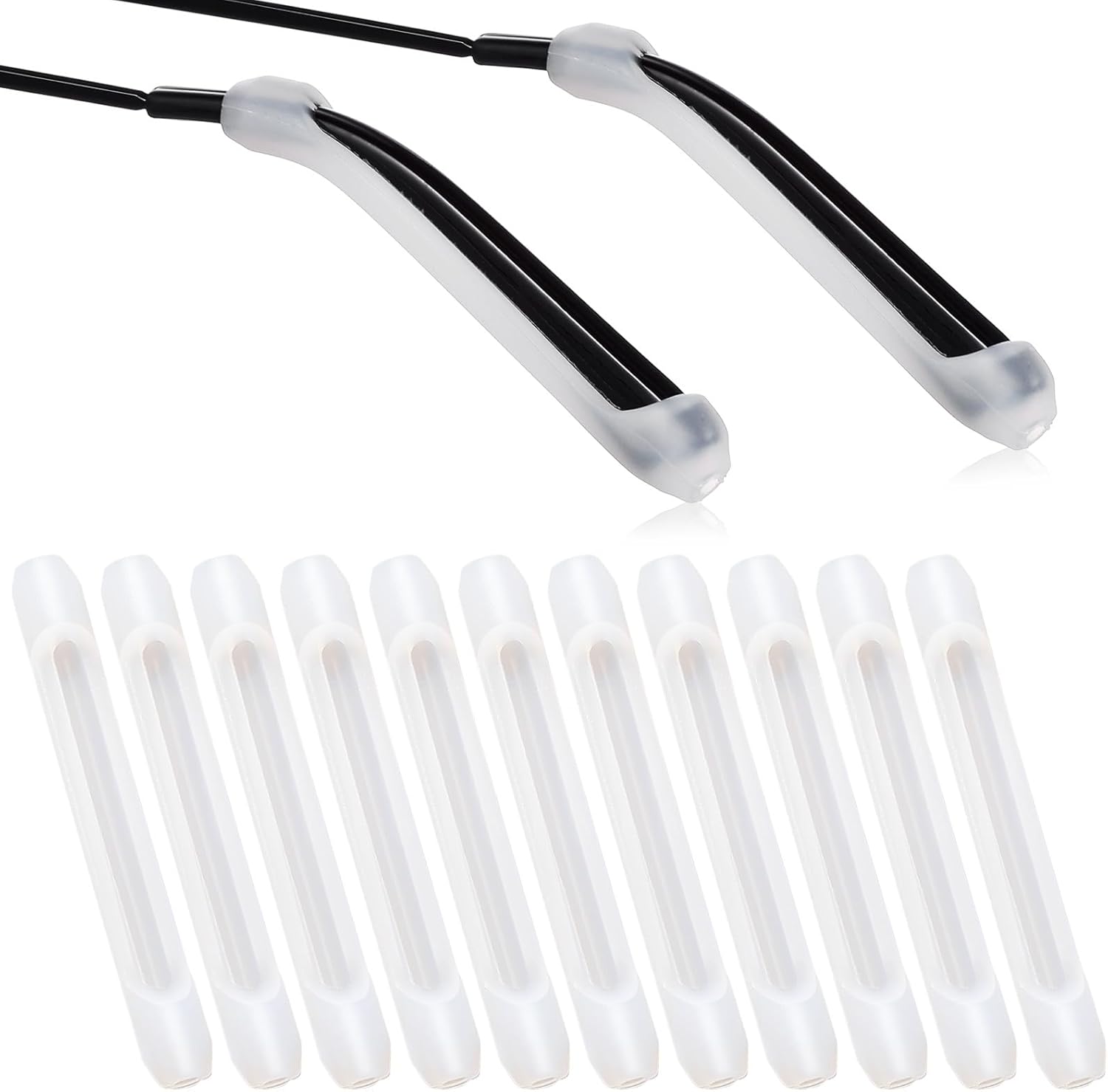 OSALADI 10 Pairs White Silicone Eyeglass End Tips Ear Sock Pieces Anti-slip Eyewear Leg Covers for Glasses Temples, Comfortable Eye Protection Accessories