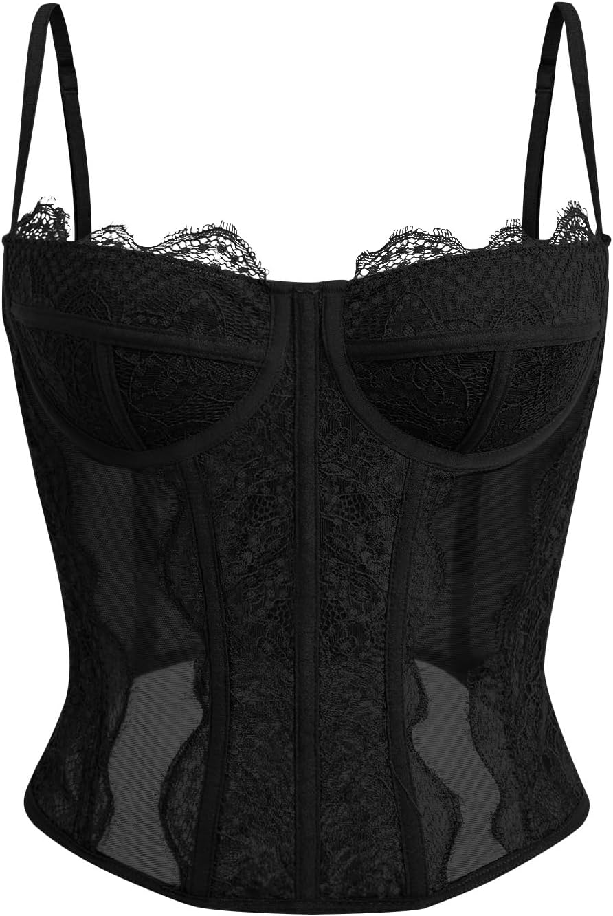 Dealmore Corset Tops For Women Going Out Lace Mesh Date Night Fall Fashion Outfits Clothes Crop Cute Party Strap Tank