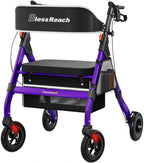 BlessReach Heavy-Duty Aluminum Rolling Walker - Foldable Rollator Walkers with Seat for Seniors, 450 lb Capacity, 8'' Wheels, 18" Big Seat, 6-Position Adjustable Height(Purple)
