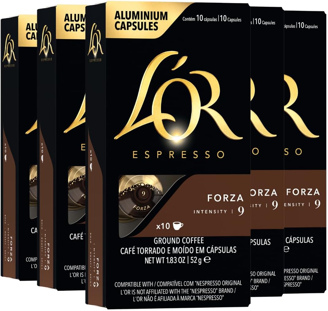 L'OR Espresso Capsules, 50 Count Forza, Single-Serve Aluminum Coffee Capsules Compatible with the L'OR BARISTA System & *Nespresso Original Machines, 50 Count (Pack of 5)