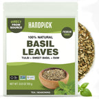HANDPICK Dried Basil Leaves 40 Servings (100g/ 3.5oz) Non GMO, Gluten Free, 100% Raw Whole Tulsi Leaf, Sourced from India, Premium Quality, Packed in Resealable Ziplock Pouch