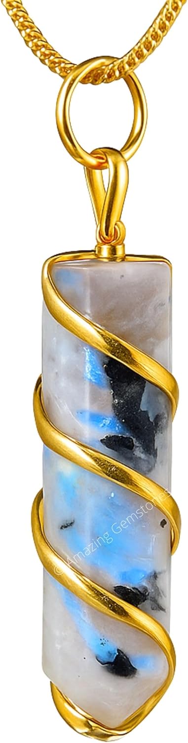 Amazing Gemstone Moonstone Necklace for Women - Premium Rainbow Moonstone Crystals Necklace for Women - Jewelry to bring Balance, Harmony, Creativity, Endurance and Inner Confidence.