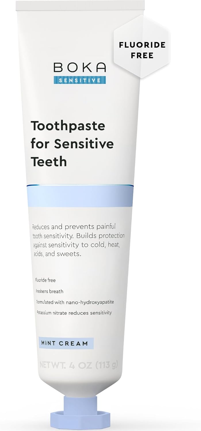 Boka Sensitive Toothpaste - Fluoride Free, 5% Potassium Nitrate, Nano Hydroxyapatite, Sensitive Teeth Relief for Tooth Sensitivity and Protection for Adults - Mint Coconut Cream, 4 Fl Oz, 1 Pk
