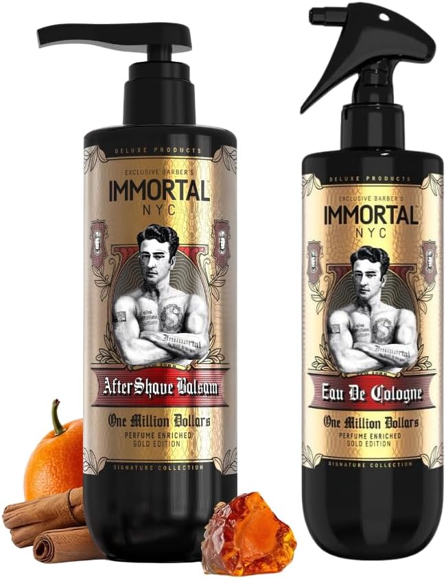 Immortal NYC, AFTERSHAVE SPRAY & BALM/CREAM for Men- Moisturizing & Soothing Formula After Shaving and Cologne - 17 oz (Cinnamon,Mint)