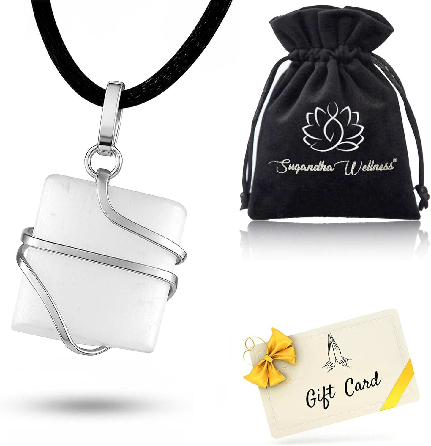 Raw Selenite Crystal Healing Necklace - for Crown Chakra | Balances Energy and Stabilizes Emotions. Aids Judgment, Conscious Understanding and Insight. Assists Energetic Healing | with Stylish Chain