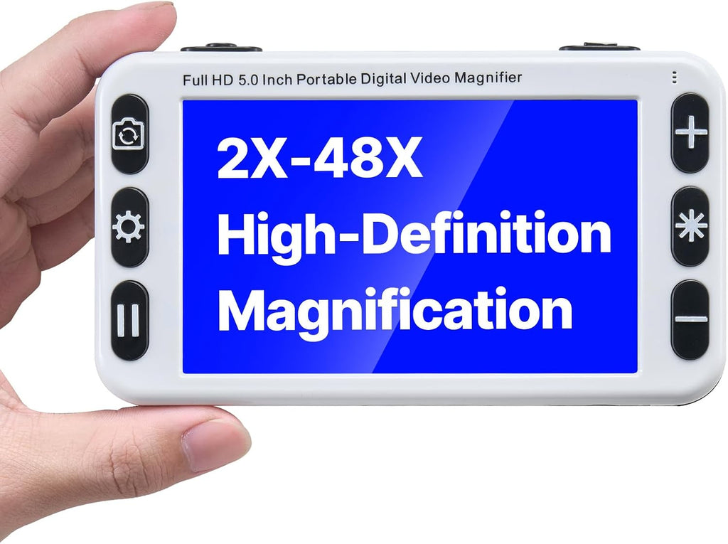 VEVOR Portable Digital Magnifier, 5-inch HD Electronic Video Magnifier for Low Version, 2X - 48X Electronic Reading Aid with 13MP Near & Far Dual Lens, 26 Color Mode, AV/HDMI Output & Foldable Handle