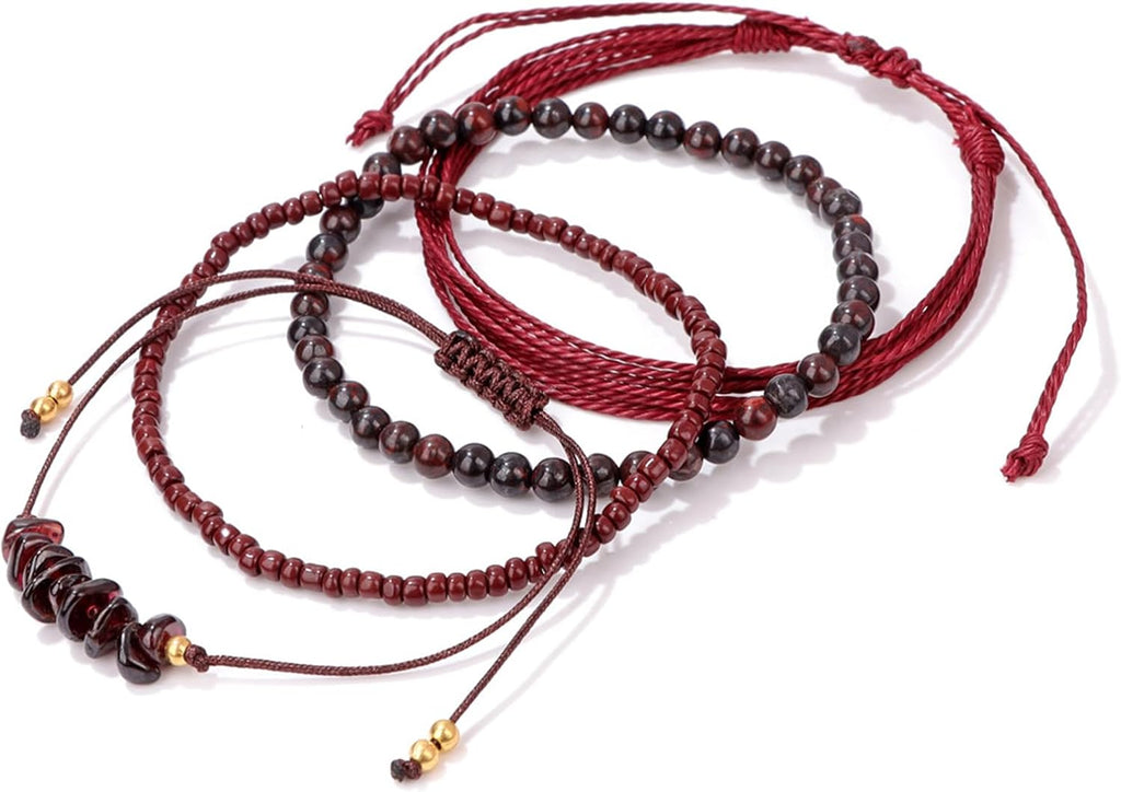 4Pcs Natural Stone Bead Bracelets for Women Healing Crystal Bracelet Boho Gemstone Bracelets Summer Woven Stretch String Bracelets for Women
