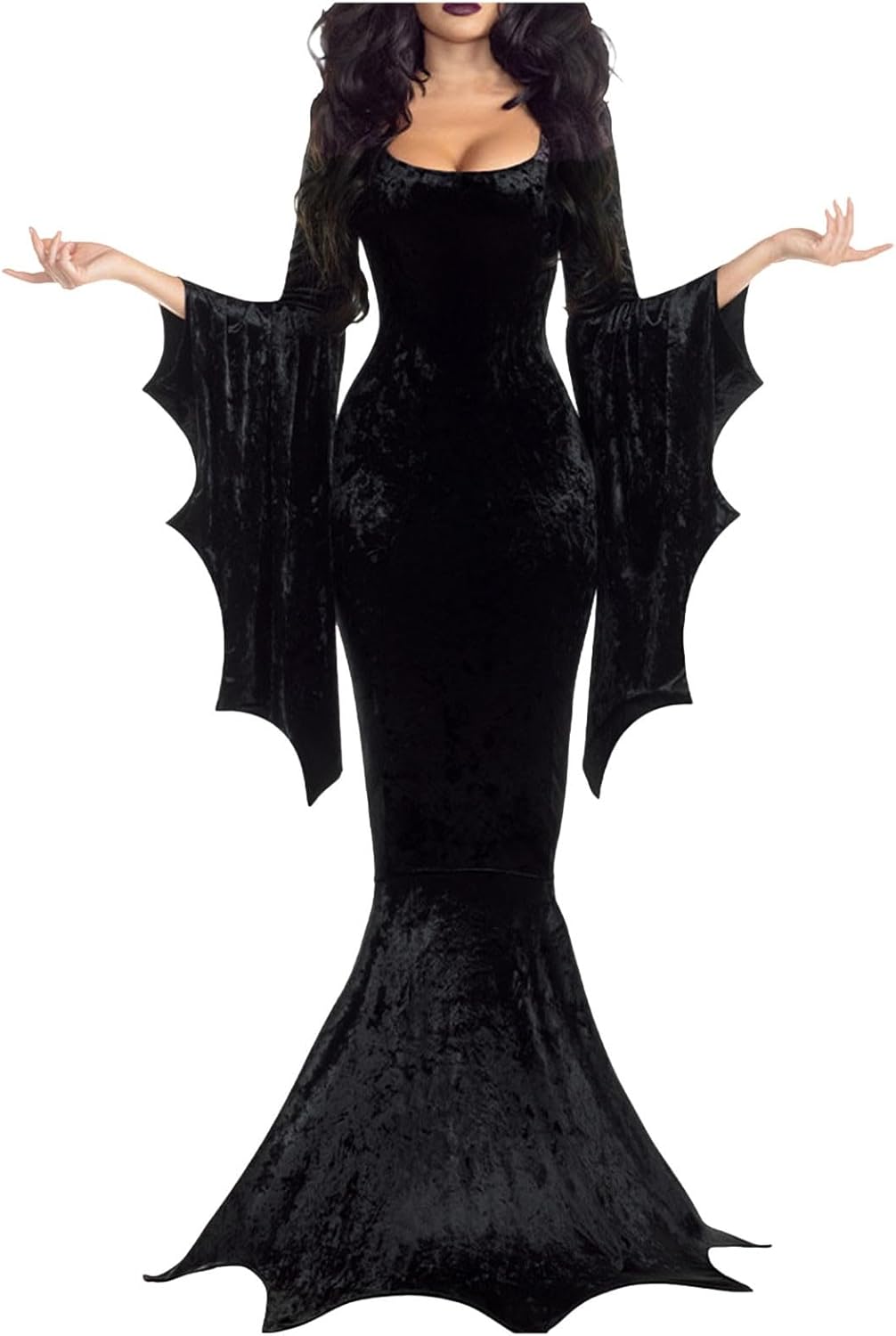 Halloween Costumes Women Witches Dress Bat Wing Sleeve Gothic Dress Party Cosplay Vintage Black Sexy Wrap Maxi Dress