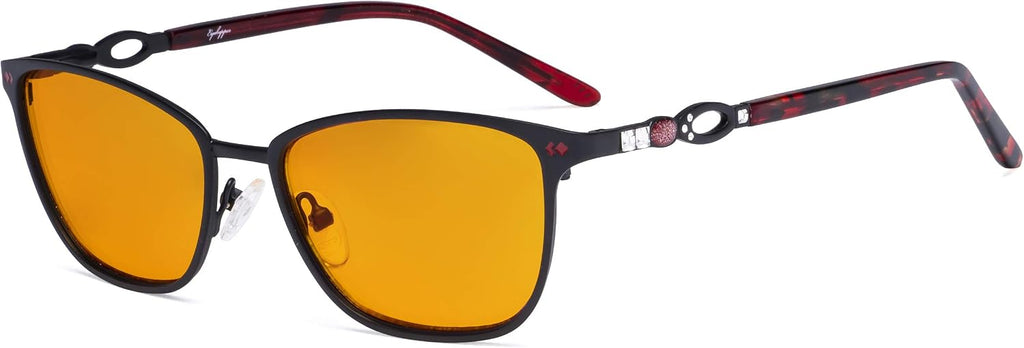 Eyekepper Square Ladies Blue Light Blocking Glasses with Orange Tinted Filter Lens for Sleeping - Computer Eyeglasses Women Acetate Temples with Crystals - Black