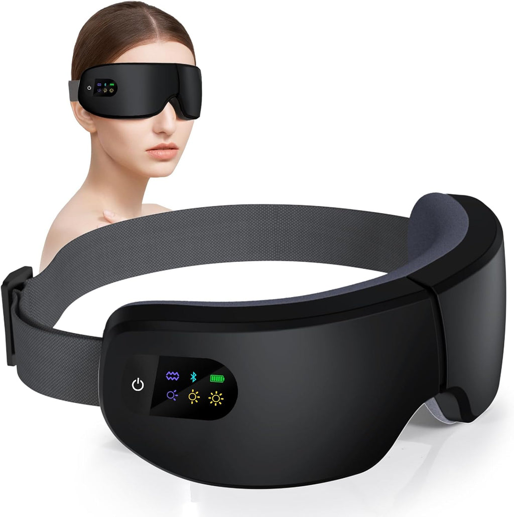 Eye Massager with Heat, 7 Heating and Vibration Modes, Eye Mask, Birthday Gifts for Women, Men, Friend, Mom and Dad, Sleep Mask for Relax, Migraine Relief, Improve Sleep, Black