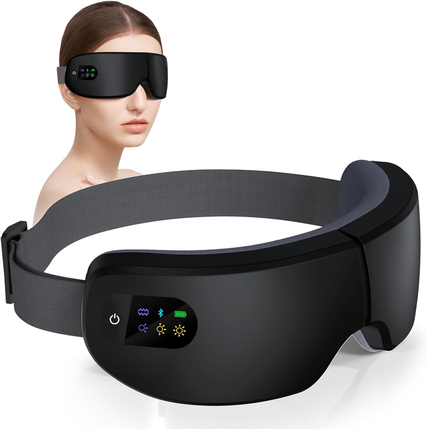 Eye Massager with Heat, 7 Heating and Vibration Modes, Eye Mask, Birthday Gifts for Women, Men, Friend, Mom and Dad, Sleep Mask for Relax, Migraine Relief, Improve Sleep, Black