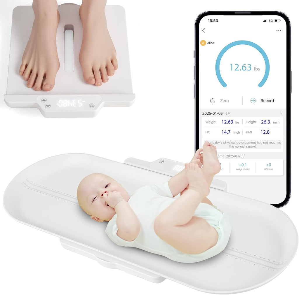BABY JOY Baby Scale, 2-in-1 Digital Infant Scale with Detachable Tray for Newborns, Pets, Adults, 5 Units, Works with App, LED Screen, Height Marks, Auto Off, 0.01 lbs Accuracy, Up to 330 lbs