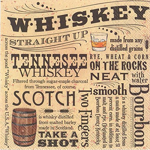 Boston International IHR Ideal Home Range Cocktail Napkins Disposable 3-Ply Paper Party Napkin Pack, 5" x 5", Whiskey, 20-Count, Brown