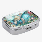1pc Square Pill Box, Mini 2 Compartment Medicine Pill Organizer, Household Portable Medicine Storage Box, Vitamins Fish Oil for Pockets Purses Travel Unique Gift (sea Turtle)