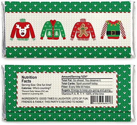 Big Dot of Happiness Ugly Sweater - Candy Bar Wrapper Holiday and Christmas Party Favors - Set of 24