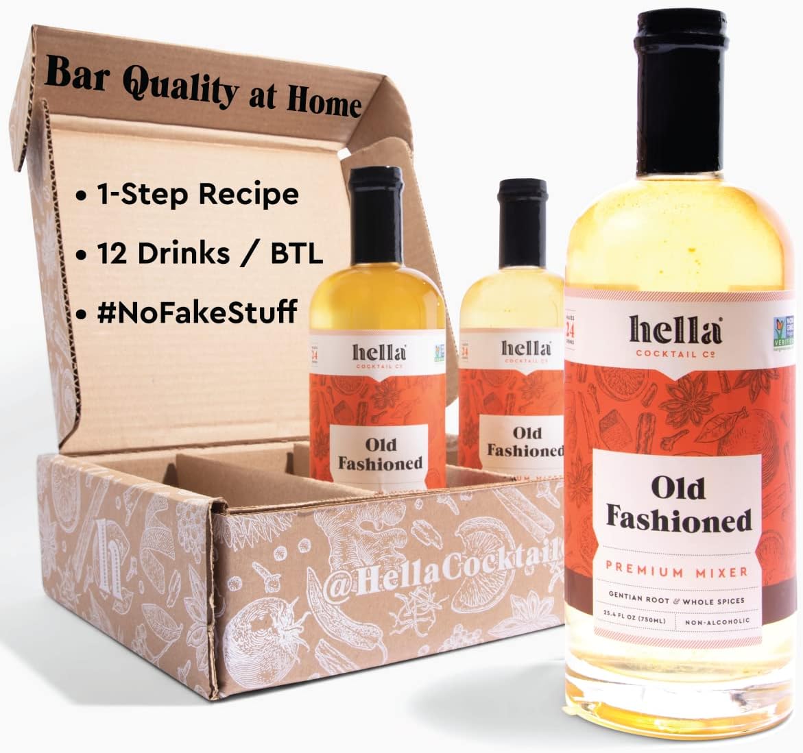 Hella Cocktails Mixers - Margarita, Bloody Mary, Moscow Mule and Old Fashioned (750ml 3-Pack, Old Fashioned)