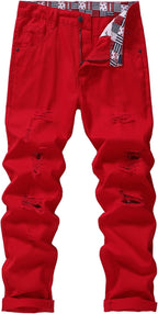 MZNBURAM Men's Non-Stretch Regular Fit Straight-Leg Denim Pants Jeans