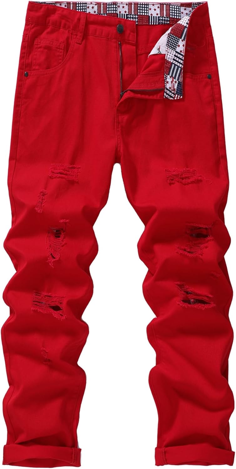 MZNBURAM Men's Non-Stretch Regular Fit Straight-Leg Denim Pants Jeans
