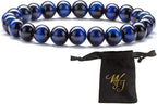 WFJ Blue Tiger Eye Bracelet Men Women Gemstone Beaded Protection Bracelet Helps Insight and Focus, 8mm…