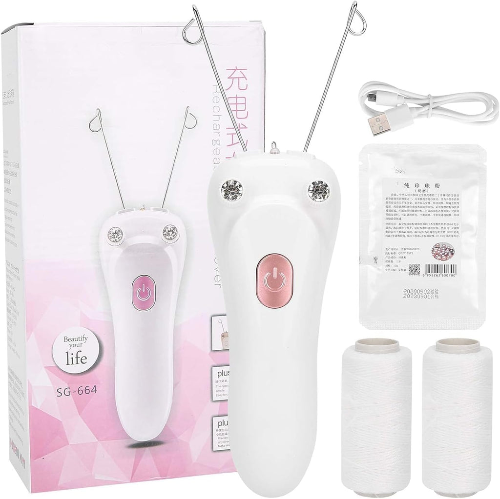 Ladies Facial Hair Remover Electric Women's Beauty Epilator, Cordless Electric Facial Threading Hair Removal for Women, Rechargeable Face Hair Remover Cotton Thread Epilator Body Hair Removal Device
