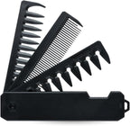 Protable Folding Pocket Comb for Men, 3 in 1 Hair Comb - Fine Tooth & Wide Tooth Comb, for Everyday Grooming & Combing Hair, Beards and Mustaches (Black)
