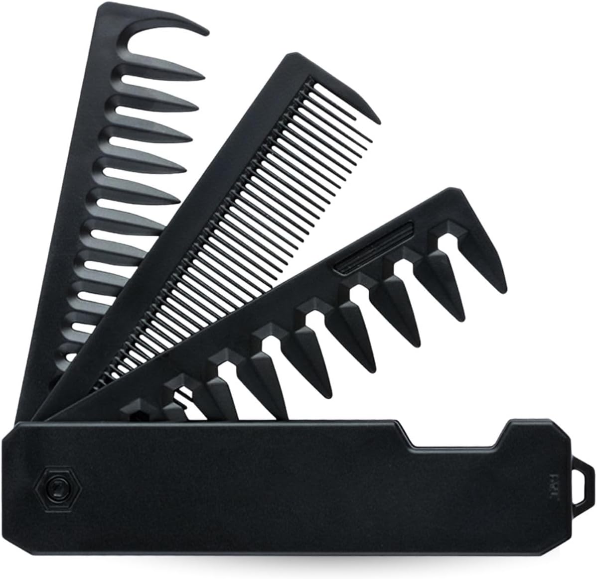 Protable Folding Pocket Comb for Men, 3 in 1 Hair Comb - Fine Tooth & Wide Tooth Comb, for Everyday Grooming & Combing Hair, Beards and Mustaches (Black)