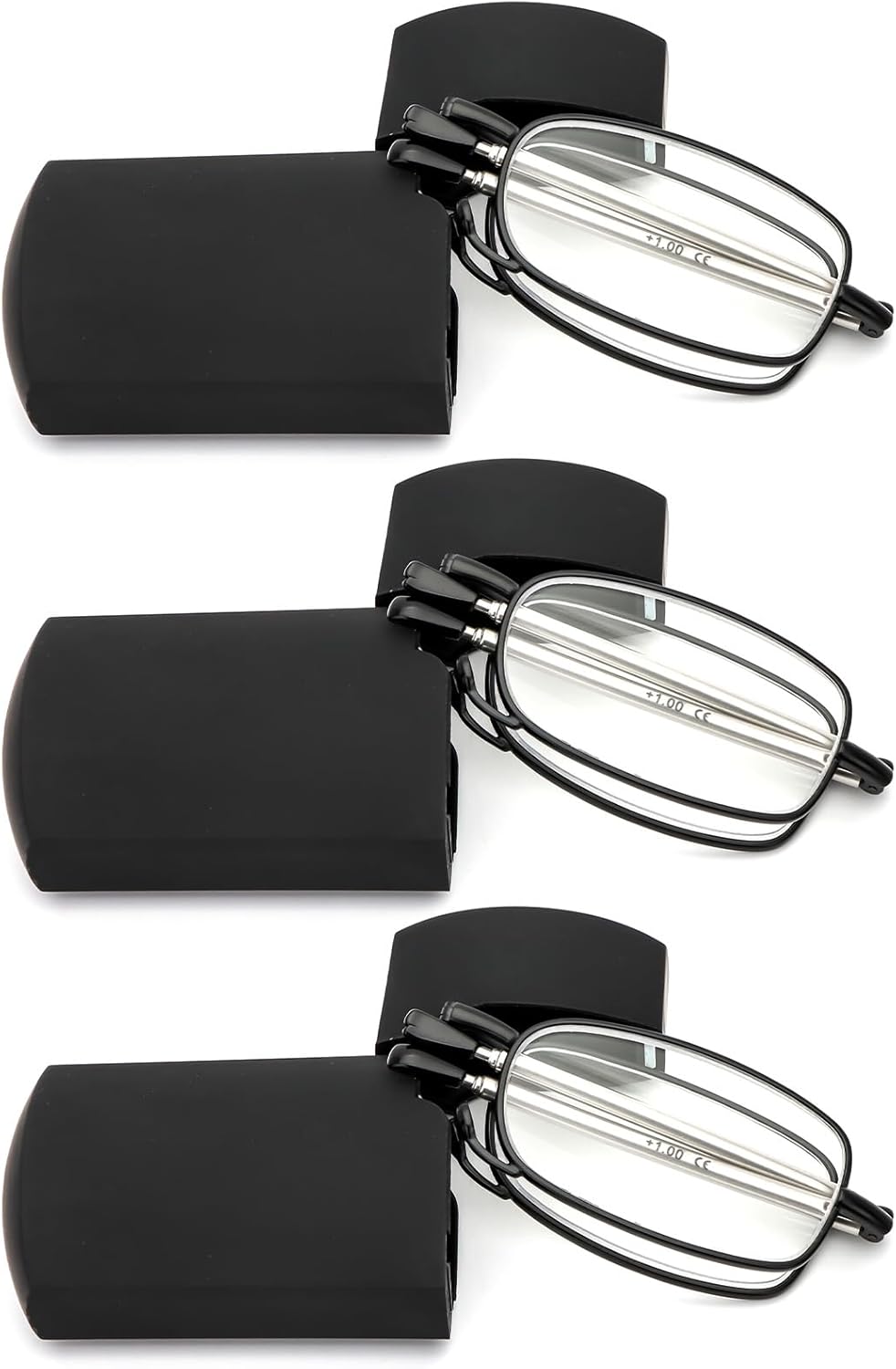 REAVEE 3 Pack Folding Reading Glasses for Men Women, Blue Light Blocking Computer Readers Spring Hinge with Small Case
