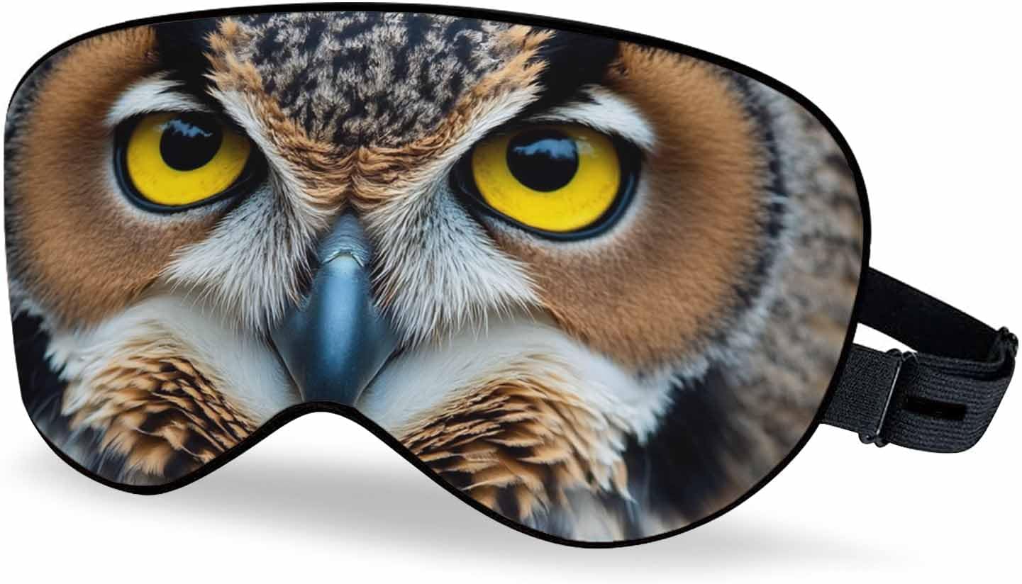 Great Horned Owl Sleep Mask Owl Staring with Golden Eyes Men Women Sleep Mask with Adjustable Strap Eye Cover Eye Shade for Travel, Nap,Meditation