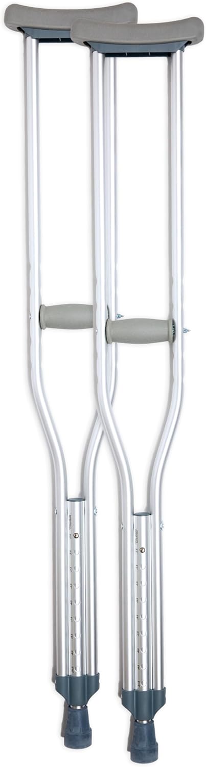 BodyMed Aluminum Crutches for Adults and Children – Pair of Lightweight, Height Adjustable Crutches – Includes Padded Underarm Cushions, Hand Grips, & Rubber Tips – Max. Weight Capacity 300 lb.