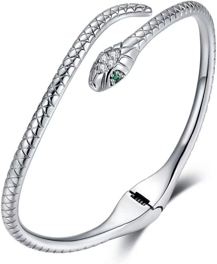 Presentski Snake Bracelet Sterling Silver Open Bangle Serpent Bracelet Vintage Silver Bracelet for Women