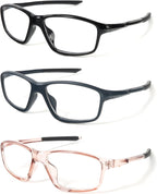 3 Pack Reading Glasses in Cycling Goggle Style Oversized Readers Large Blue Light Computer Eyeglasses