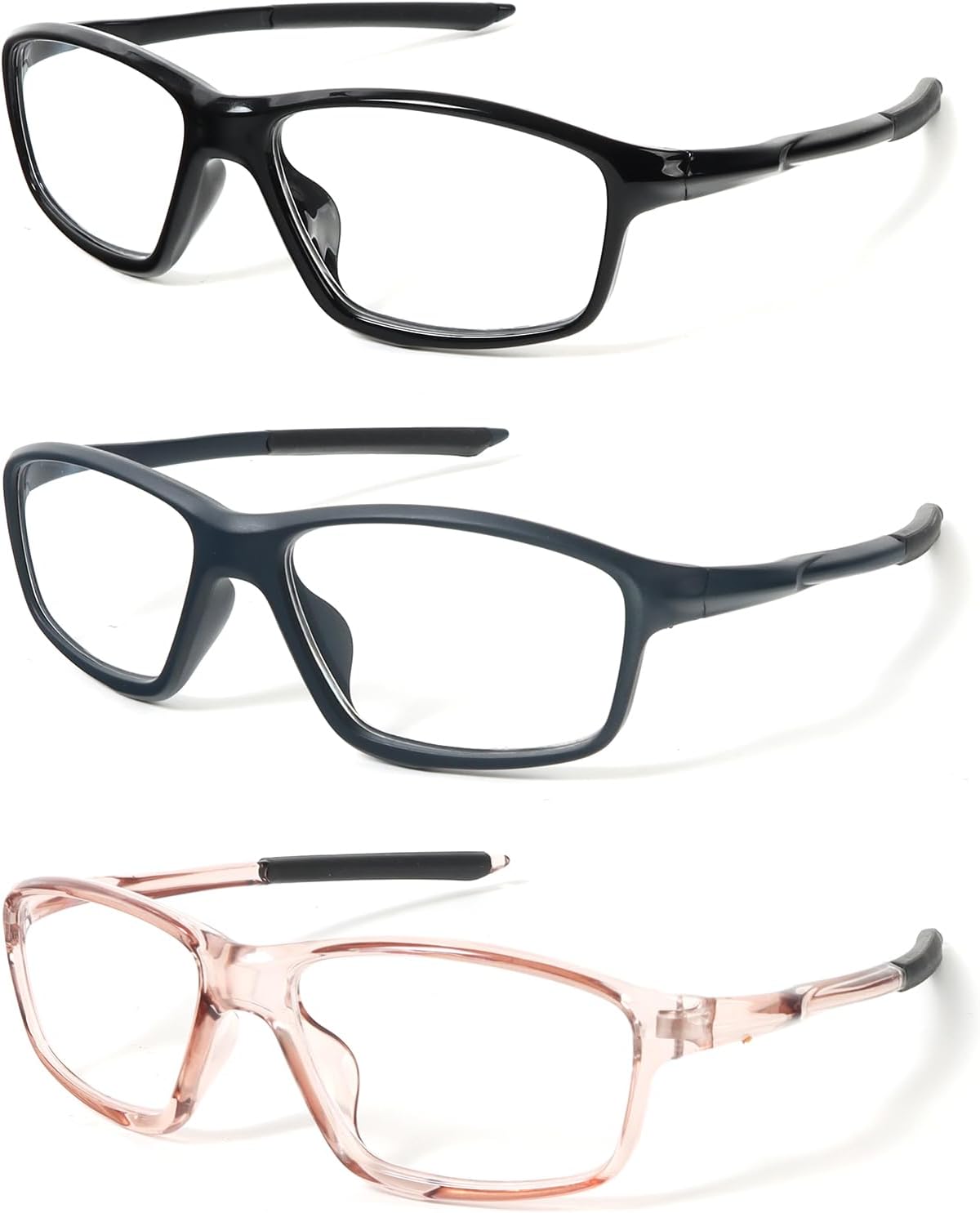 3 Pack Reading Glasses in Cycling Goggle Style Oversized Readers Large Blue Light Computer Eyeglasses