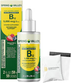 Liquid Vitamin B12, 5000mcg, Spring Valley Vitamin b12, Metabolism Supplement, Berry Flavor, 2 fl oz - Set by Basket Goods