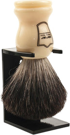 Parker 100% Black Badger Bristle Shaving Brush with White Handle–Extra Dense Badger Bristles Shave Brush Create a Superior Lather–Brush Stand Included