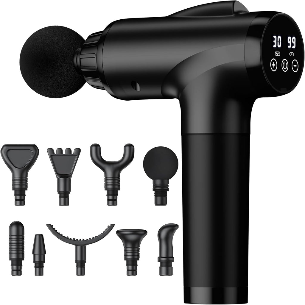 Massage Gun Deep Tissue, Handheld Electric Muscle Massager, High Intensity Percussion Massage Device for Pain Relief with 9 Attachments & 30 Speed(Black