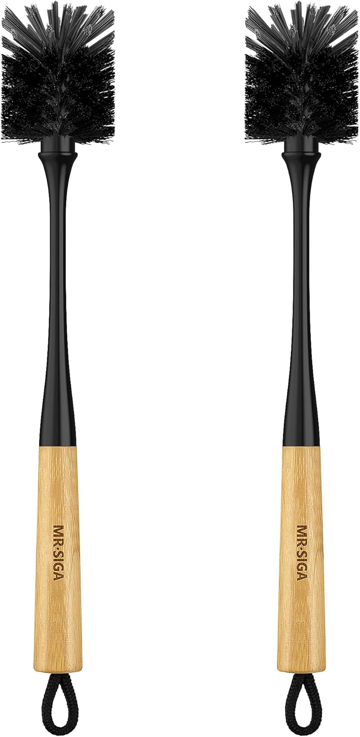 MR.SIGA Water Bottle Brush, Long Handle Bottle Brush for Water Glasses, Baby Bottles, Sports Bottles Cleaning, Black, 2 Pack