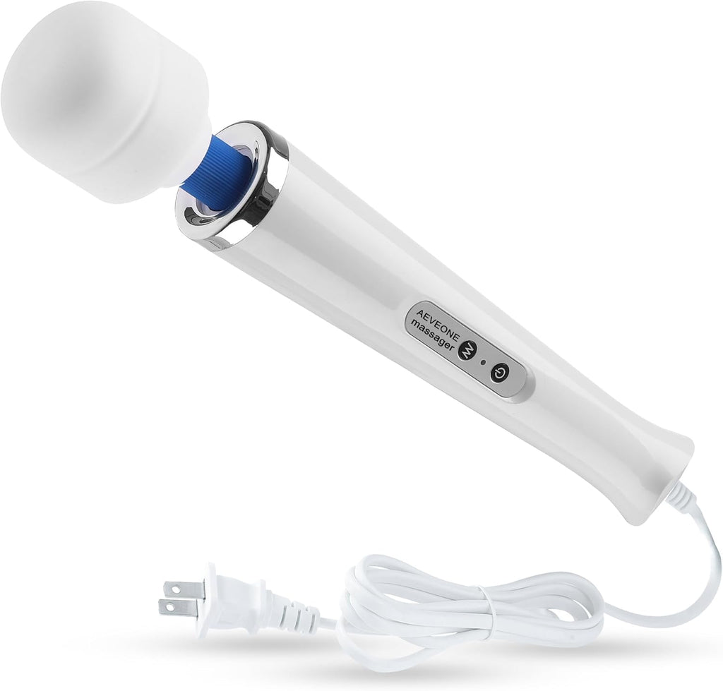 Wired Powerful Handheld Wand Massager, Strong Personal Vibration Massage for Sports Recovery, Back Muscle Aches, Whole Body Pain (White)