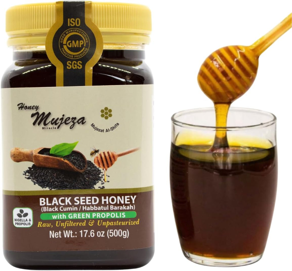 Black Seed Honey with Propolis - Not Mixed with Oil or Powder - Gluten Free - Non GMO - Organic Honey - Immune Booster - 100% Natural Raw Honey 500g / 17.6oz