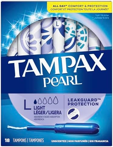 Tampax Pearl Tampons, Light Absorbency With Leakguard Braid, Unscented, 18Count
