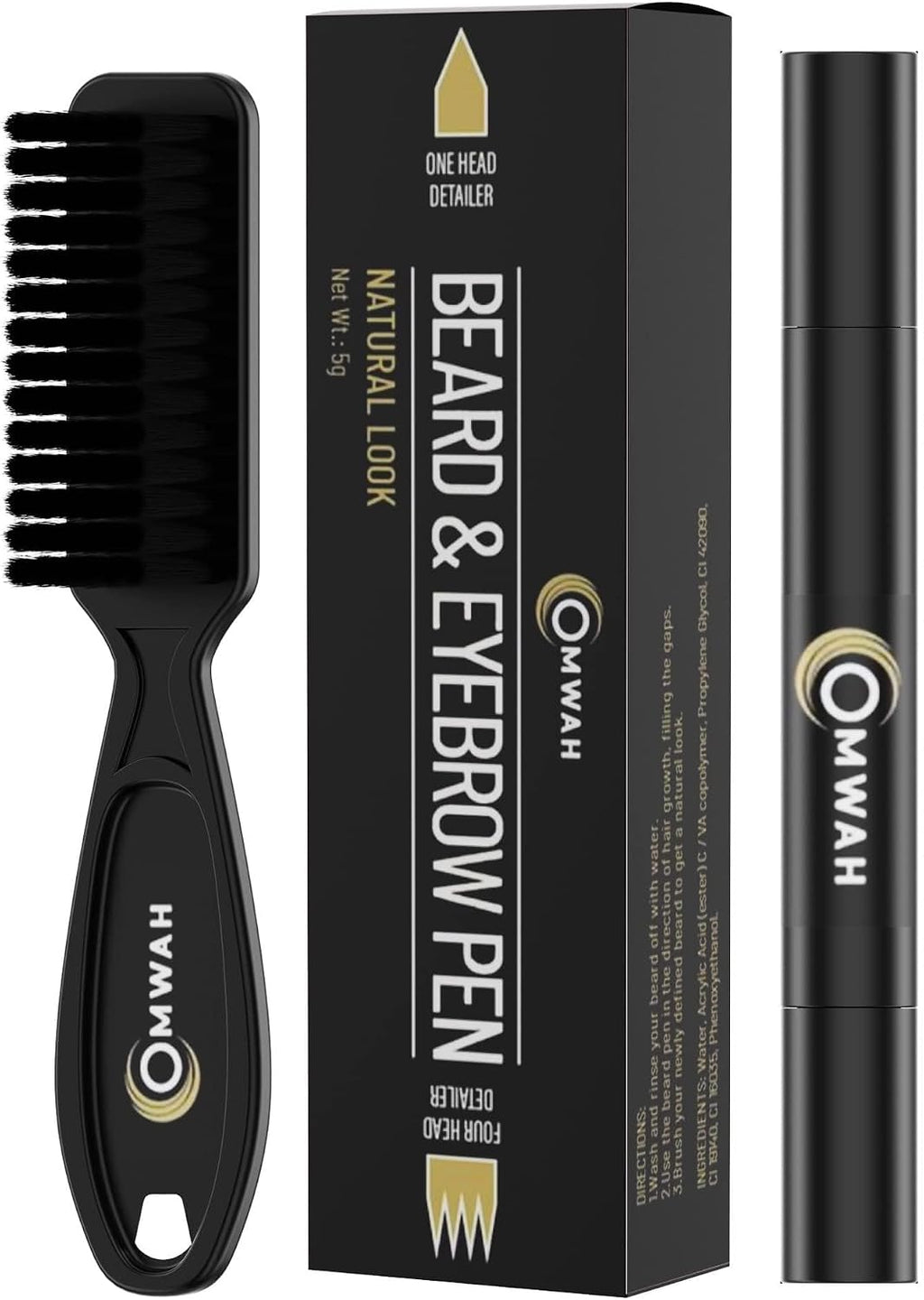 OMWAH Beard and Eyebrow Pencil Filler for Man, Water Proof Beard Pen, Beard Brush, Long Lasting Natural Finish (Dark Brown)