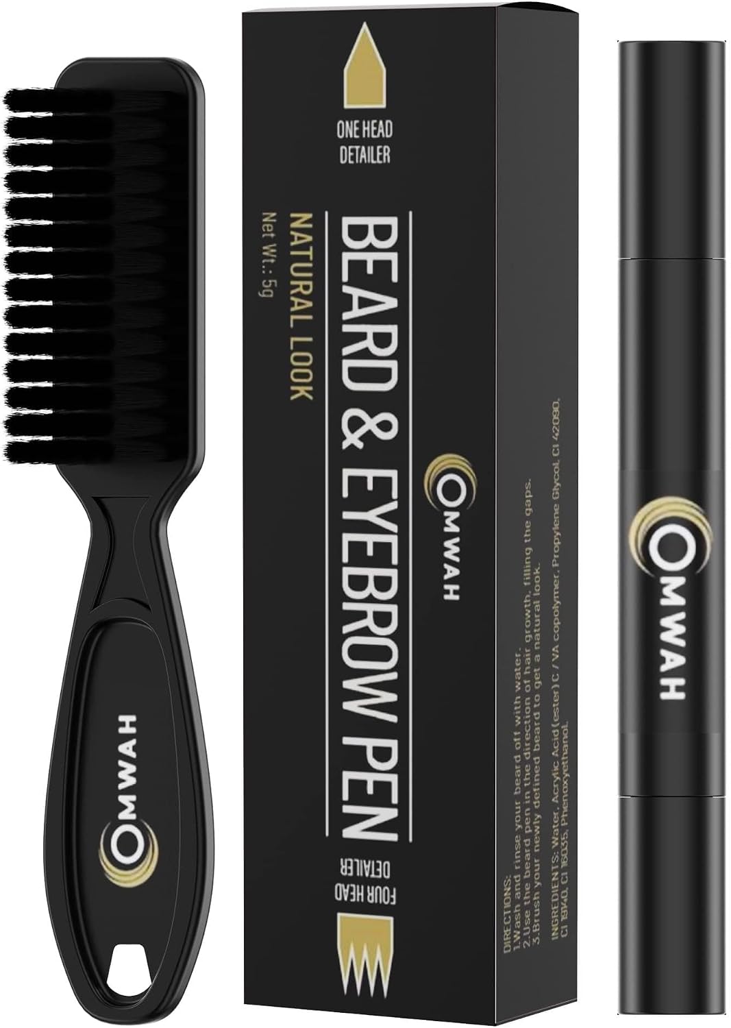 OMWAH Beard and Eyebrow Pencil Filler for Man, Water Proof Beard Pen, Beard Brush, Long Lasting Natural Finish (Dark Brown)