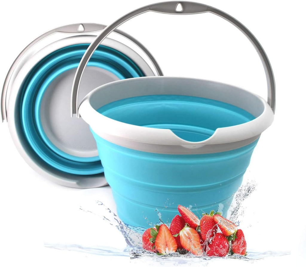 SAMMART 10L (2.64Gallon) Collapsible Fishing Bucket - Foldable Round Tub - Portable Plastic Water Pail - Space Saving Outdoor Waterpot - Trunk Organizer (1, Bright Blue)