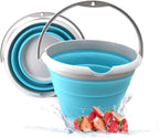 SAMMART 10L (2.64Gallon) Collapsible Fishing Bucket - Foldable Round Tub - Portable Plastic Water Pail - Space Saving Outdoor Waterpot - Trunk Organizer (1, Bright Blue)