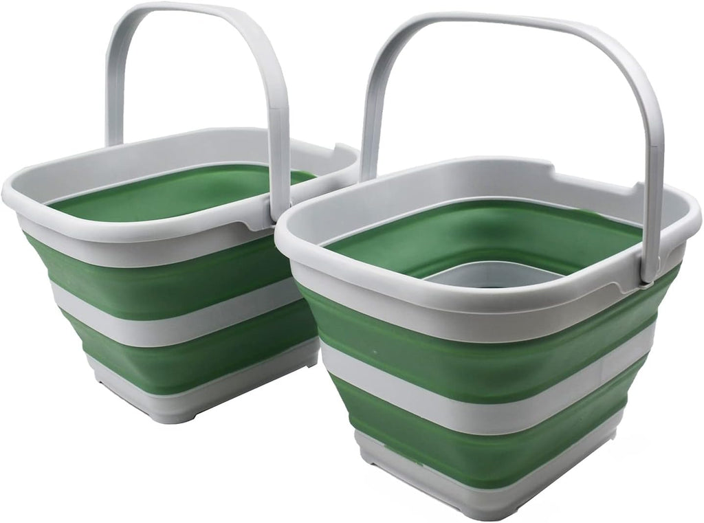 SAMMART 10L (2.6 Gallon) Collapsible Rectangular Handy Basket/Bucket (Grey/Dark Sea Green (Set of 2))