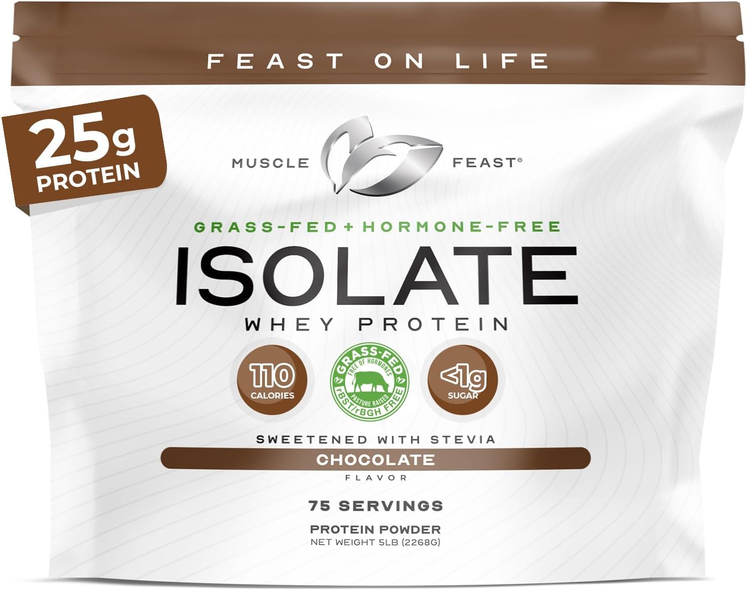 Muscle Feast Grass-Fed Whey Protein Isolate, All Natural Hormone Free Pasture Raised, Whey Isolate Protein Powder for Men and Women, Clean, Gluten-Free, Delicious Isolate Protein - Chocolate, 5lb